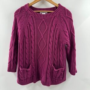 Liz Claiborne Petite Fuchsia Cable Knit Sweater w/ Front Pockets – Size PL